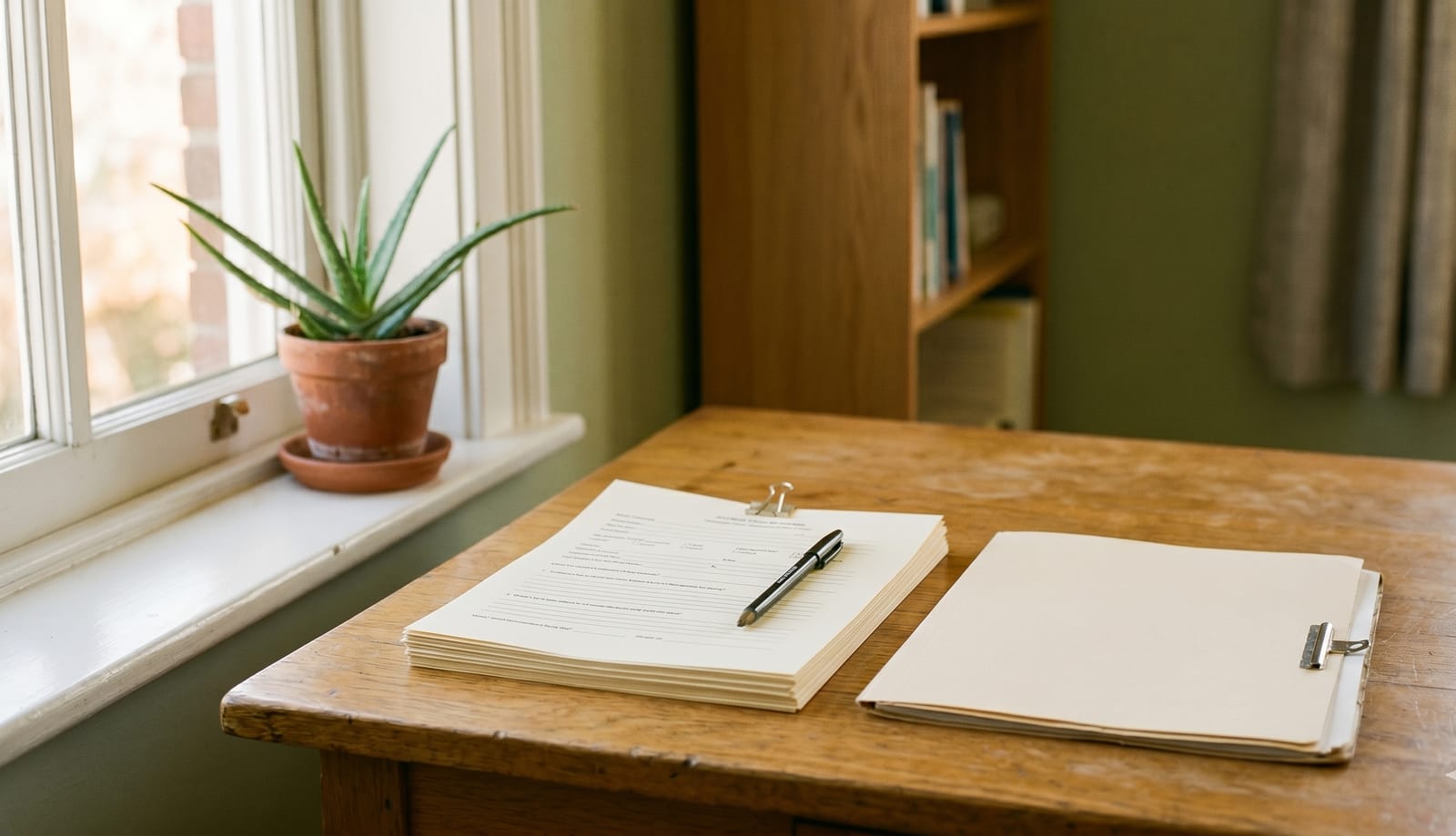 Neatly arranged Regional Center intake forms and a manila folder on a desk, ready for funding paperwork