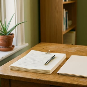 Neatly arranged Regional Center intake forms and a manila folder on a desk, ready for funding paperwork