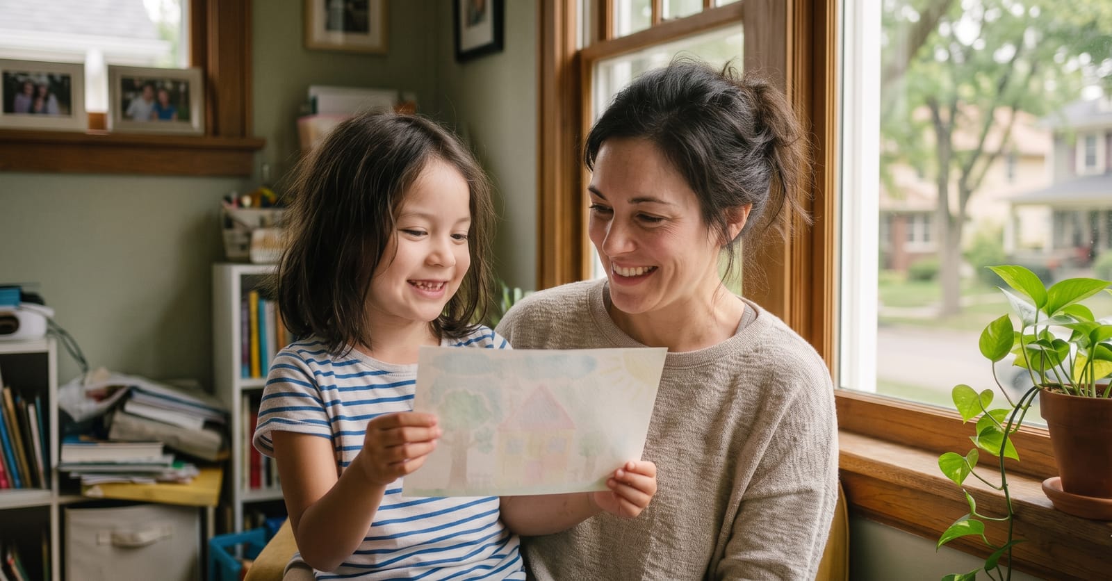 A Culver City family relaxed and close at home after their child's evaluation